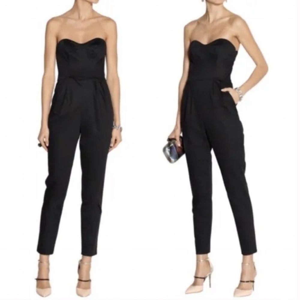 Milly of New York Silk Strapless Jumpsuit sweetheart neckline & pockets size 2